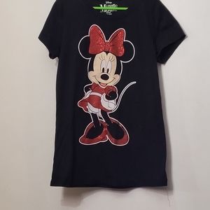 DISNEY MINNIE MOUSE BLK MINNIES BOW ON BACK OF SHIRT PRELOVED CONDITION